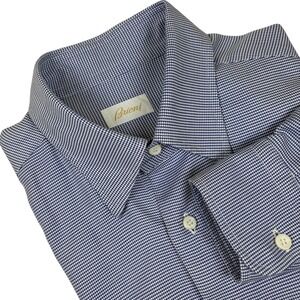 Brioni Italian-Made Blue Checked Long-Sleeve Shirt Cotton Men's Lg Quiet Luxury